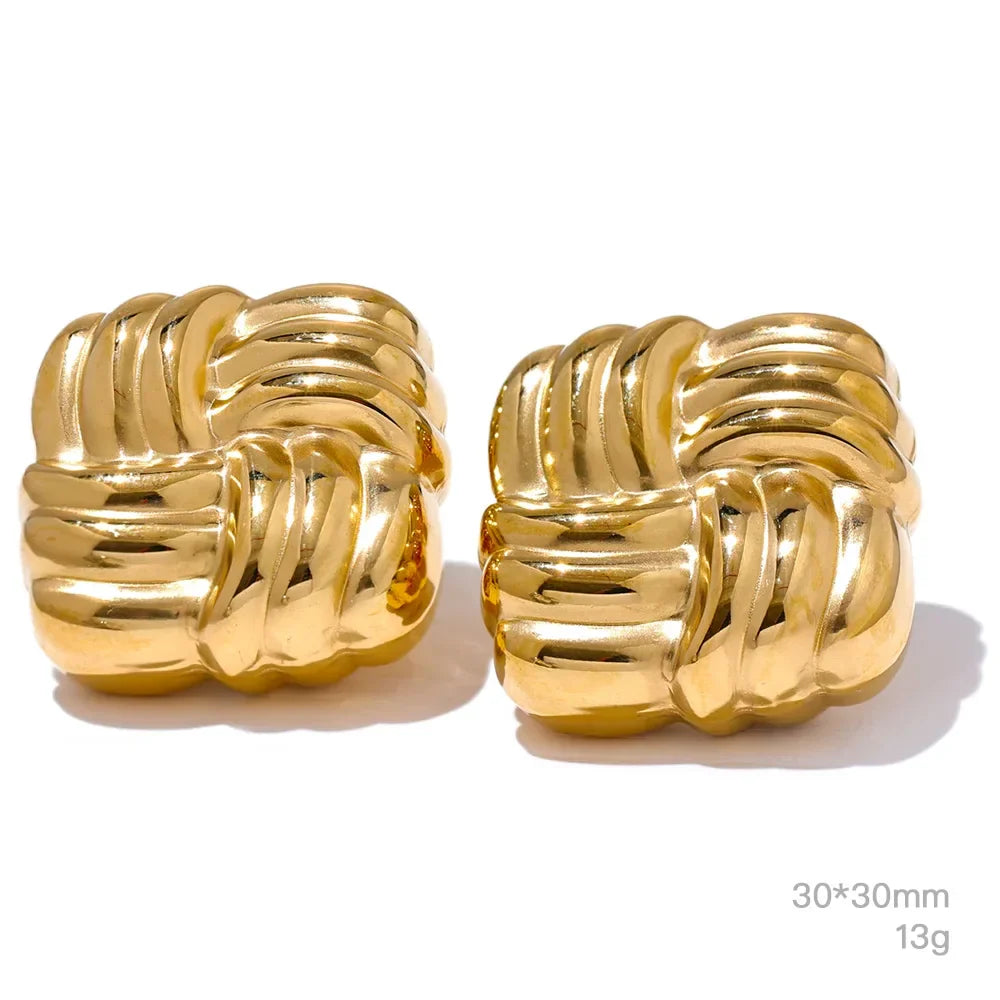 Square Stripe Stud Earrings