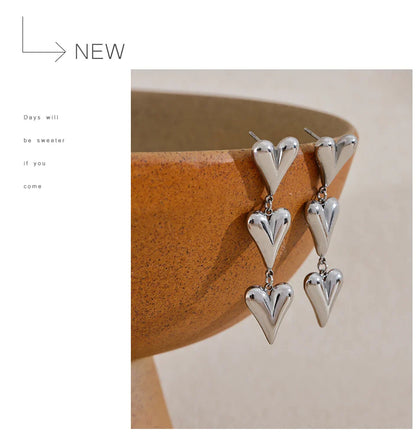 Yhpup Fashion Stainless Steel Metal Heart Love Drop Dangle Earrings  Anti Allergy Charm Romantic Daily Jewelry for Women Gift