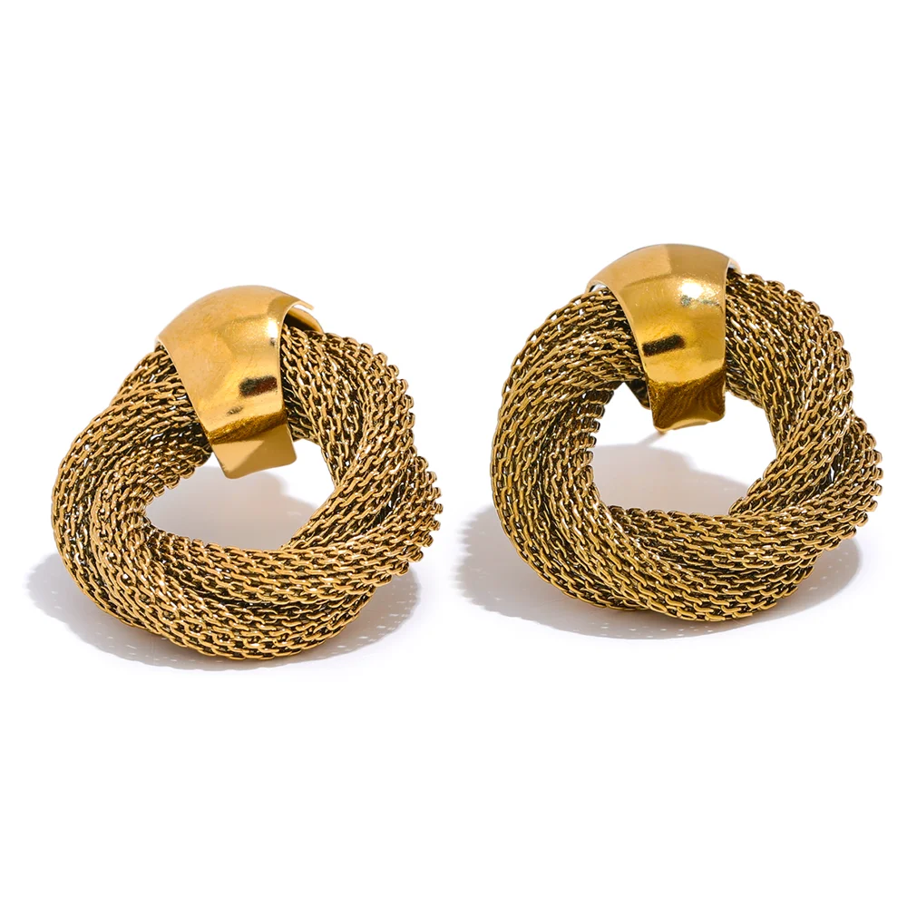 Metal Braided Round Hollow Stud Earrings