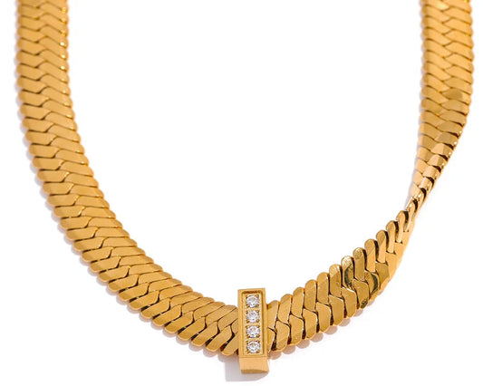 Wide Snake Chain Necklace Zircon