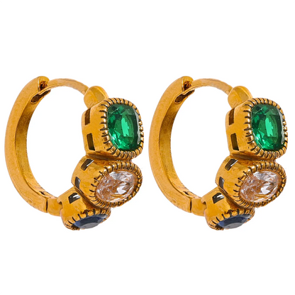 Green & White Zircon Hoop Earrings