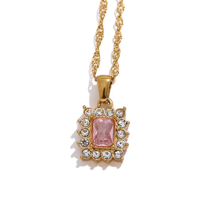 Shiny Cubic Zirconia Square Pendant Necklace