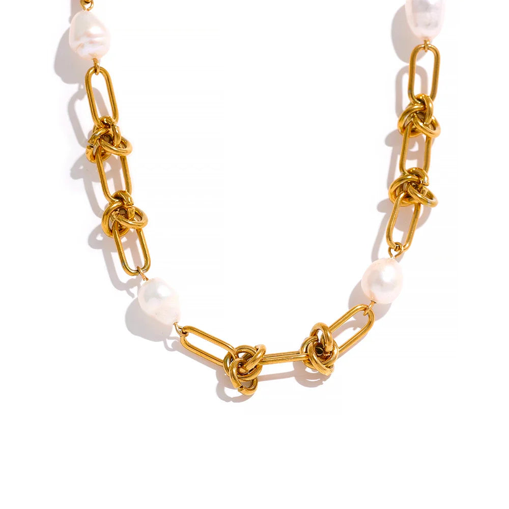 Trendy Natural Pearl Stainless Steel Necklace & Bracelet Set