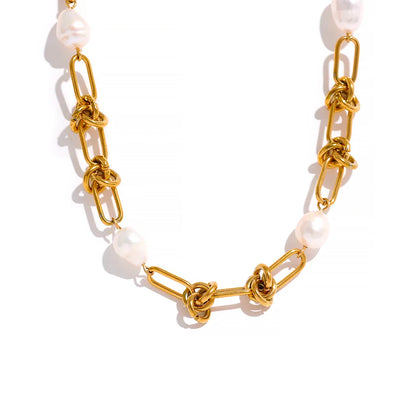 Trendy Natural Pearl Stainless Steel Necklace & Bracelet Set