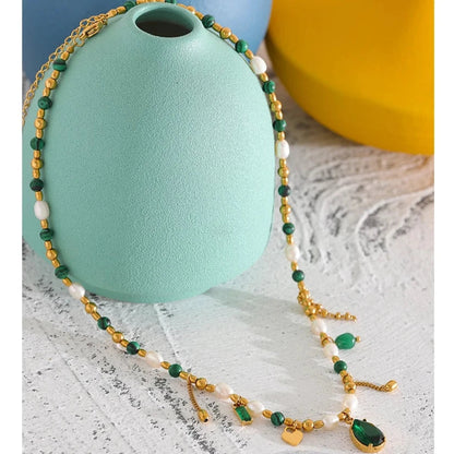 Beaded Gemstone Charm Necklace
