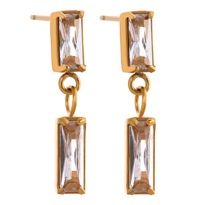 Cubic Zircon Square Drop Earrings