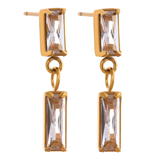 Cubic Zircon Square Drop Earrings