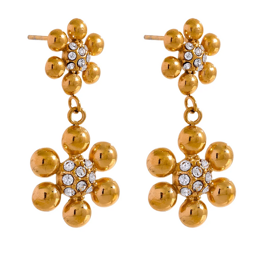 Delicate Zirconia Flower Dangle Earrings