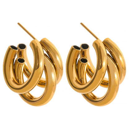 Gold Color Metalic Geometric Stud Earrings