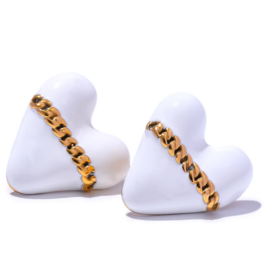 Black & White Enamel Heart Studs