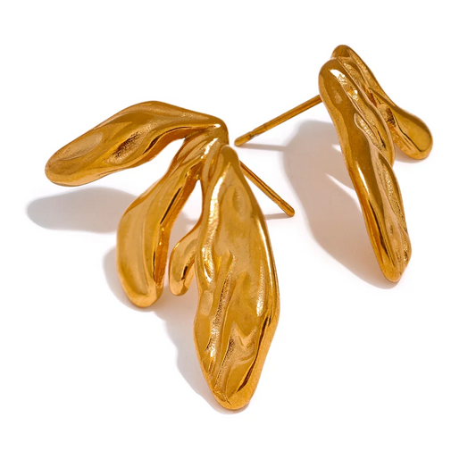 Flower Leaf Asymmetrical AB Stud Earrings