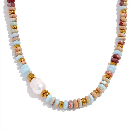 Freshwater Pearl & Stone Chain Necklace