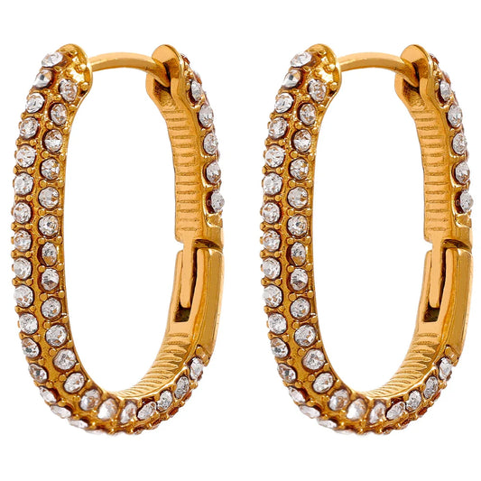 Gold Zircon Oval Hoop Earrings