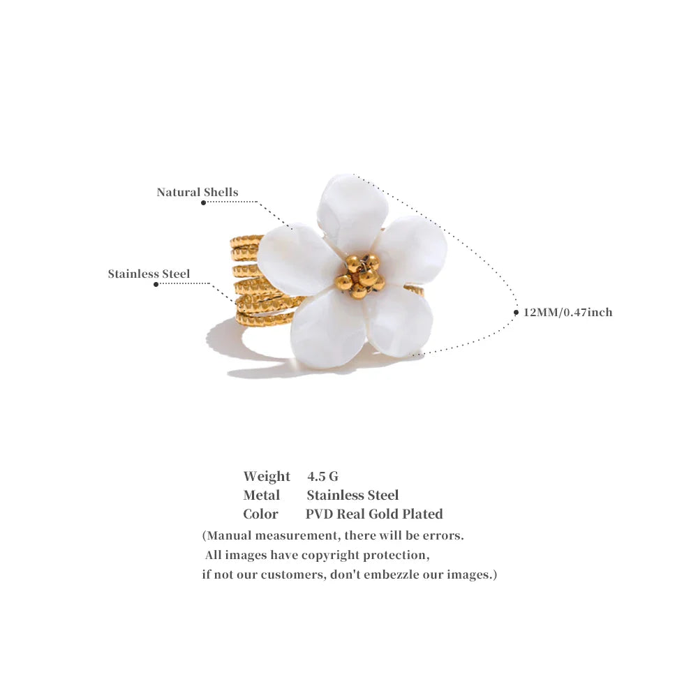 Natural Shell Flower Open Gold Color Ring