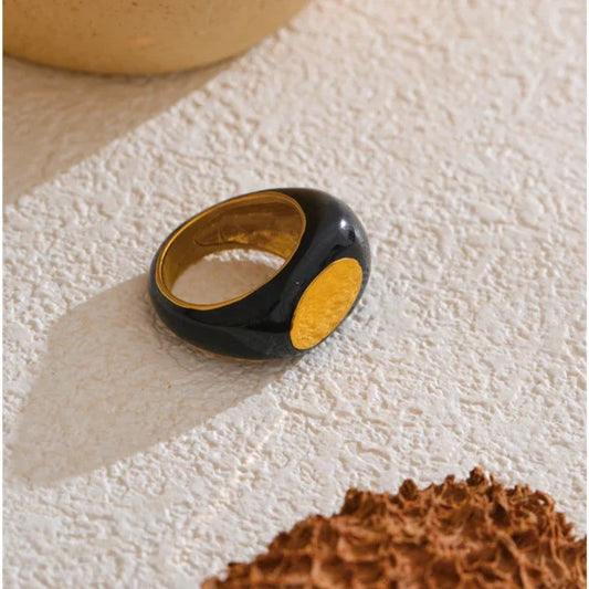 Black Enamel Geometric Ring