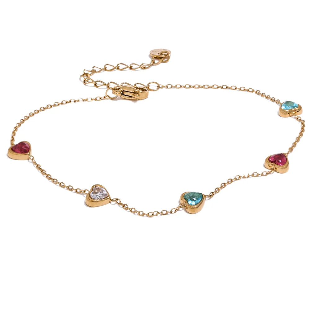 White Heart CZ Anklet