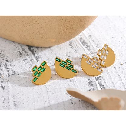Cubic Zirconia Half-Round Stud Earrings
