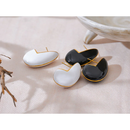 Black & White Enamel Geometric Earrings