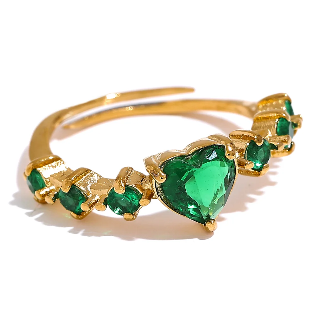 White Green Bling Cubic Zirconia Heart Adjustable Romantic Ring