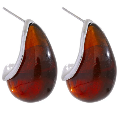 Vintage Resin Water Drop Chunky Huggie Earrings