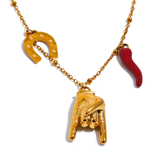 Palm & Chili Charm Pendant Necklace