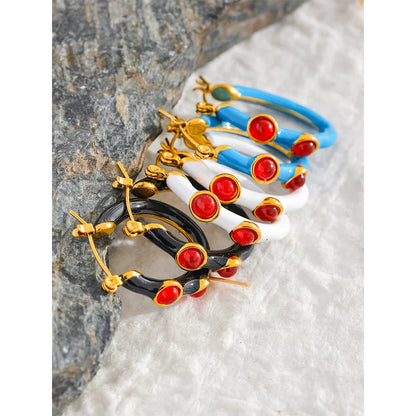 Stone Hoop Earrings