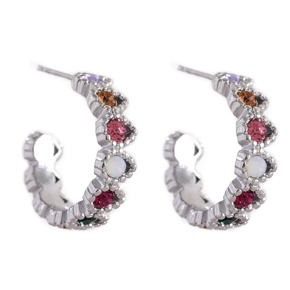 Colorful Zirconia C-Shaped Earrings
