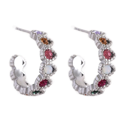 Colorful Zirconia C-Shaped Earrings