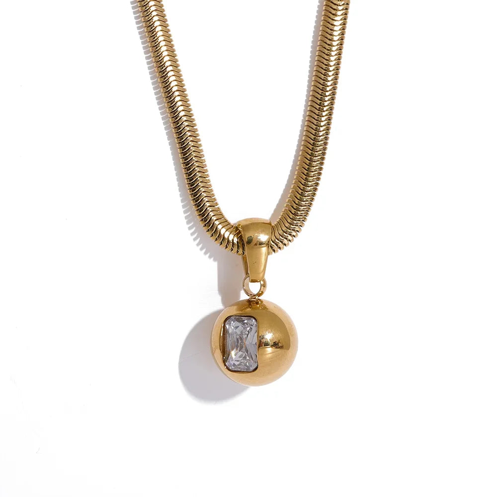 Red White Cubic Zirconia Round Pendant Necklace