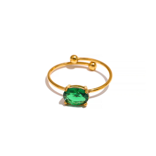 White Green Cubic Zirconia Adjustable Ring