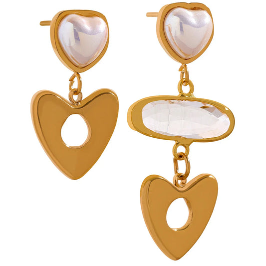 Zircon Heart Imitation Pearls Drop Earrings