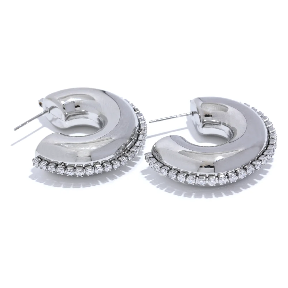 Cubic Zirconia Geometric C Shape Earrings
