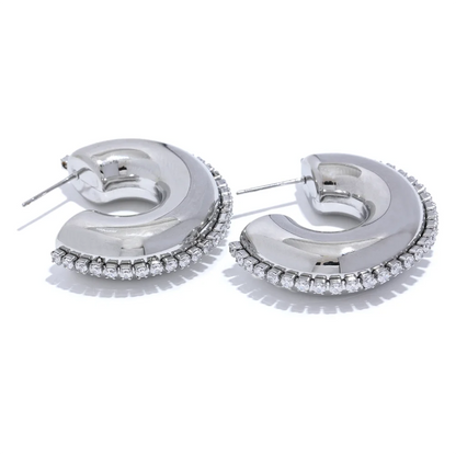 Cubic Zirconia Geometric C Shape Earrings