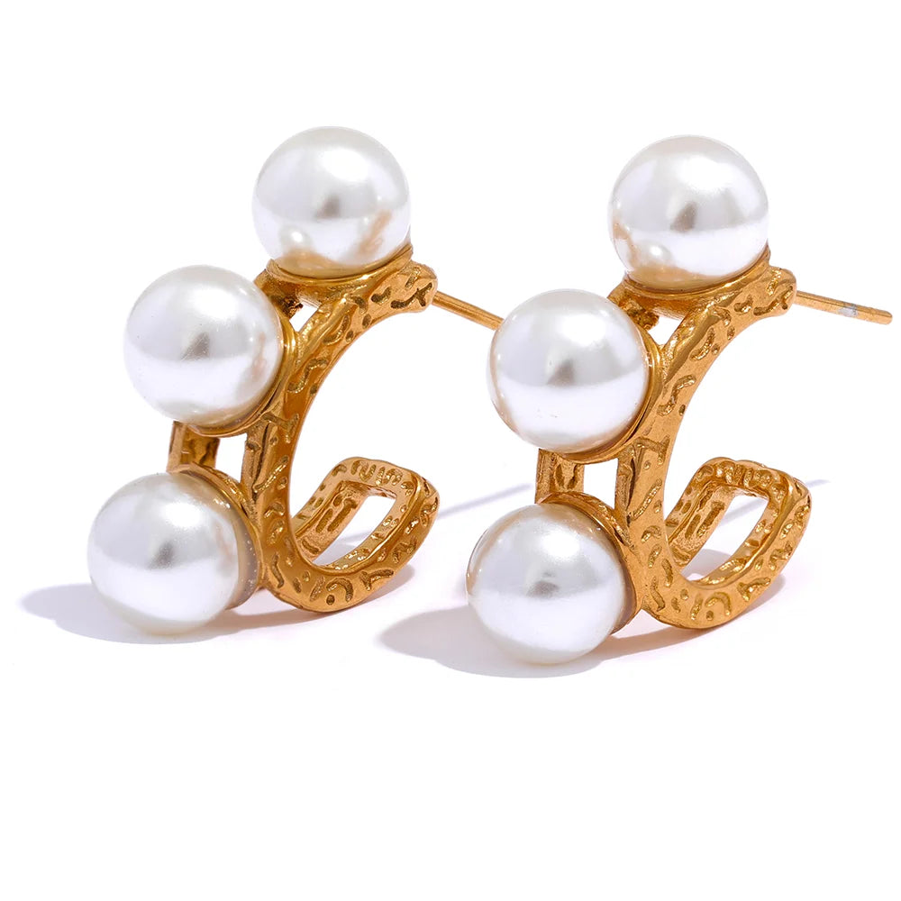 Vintage Pearl Geometric Hoops