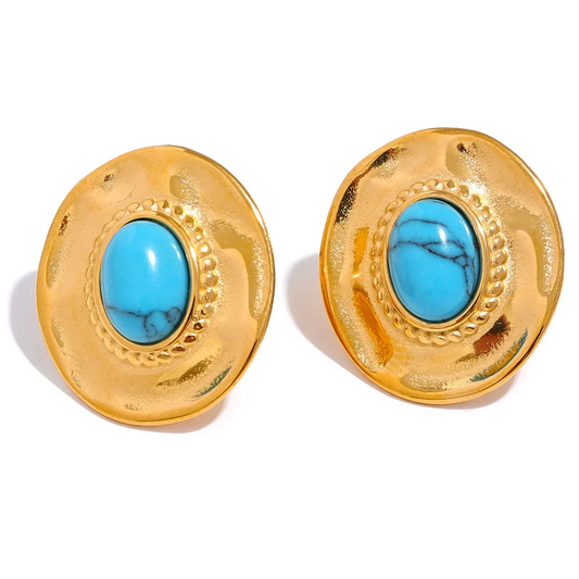 Turquoise Stone & Pearl Stud Earrings