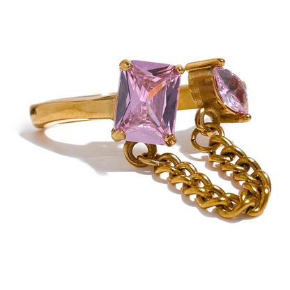 Bling Green Pink Purple White Cubic Zirconia  Ring Dangle Chain