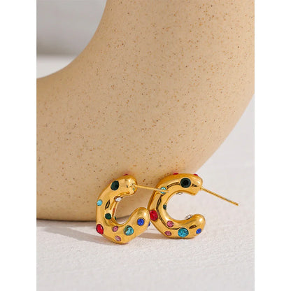 Colorful Zirconia Gold Hoop Earrings