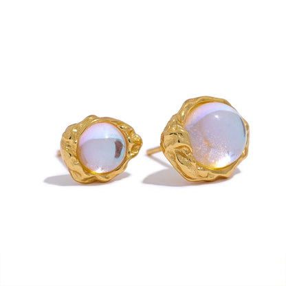Sterling Silver Asymmetric AB Earrings Stud Artificial Moonstone Mysterious Fashion Texture Luxury Charms Fine Jewelry