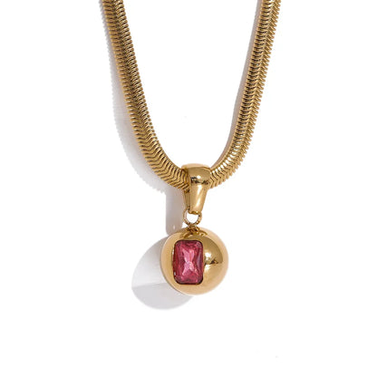 Red White Cubic Zirconia Round Pendant Necklace
