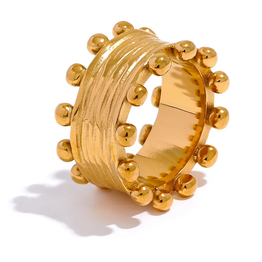 Women Statement Texture Gold Color Wide Ring