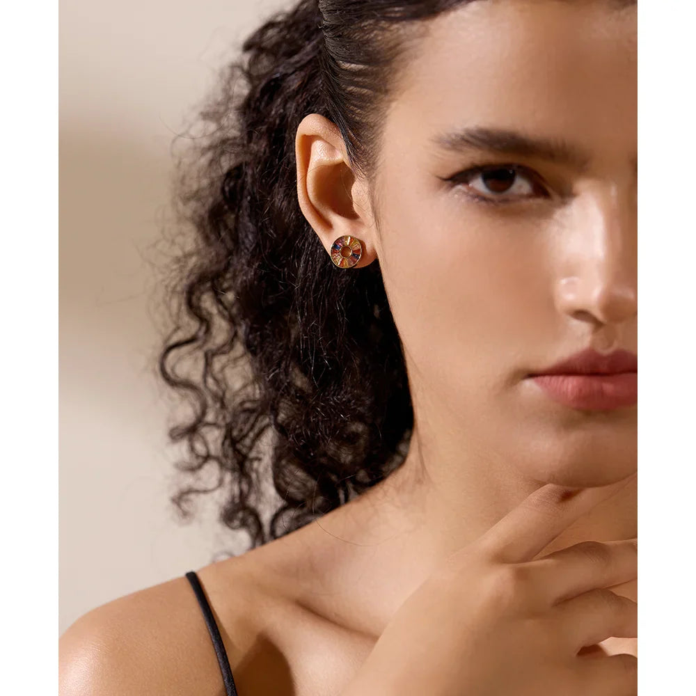 Rainbow Zirconia Stud Earrings