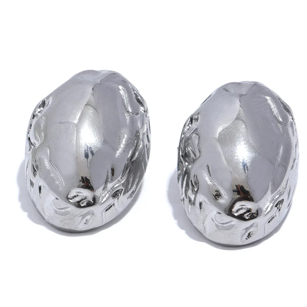 Oval Hollow Metal Stud Earrings