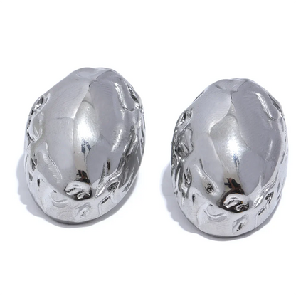 Oval Hollow Metal Stud Earrings