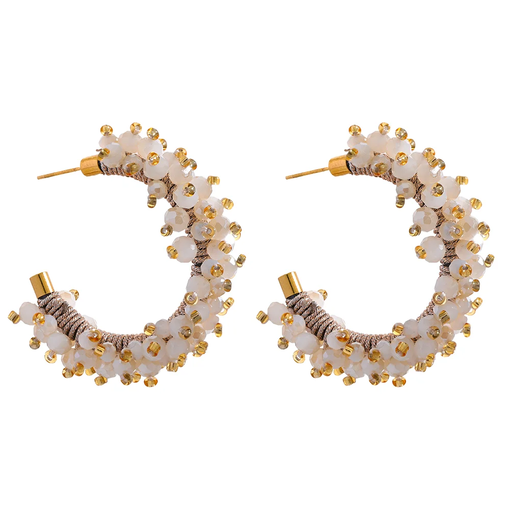Beaded C-Shaped Earrings
