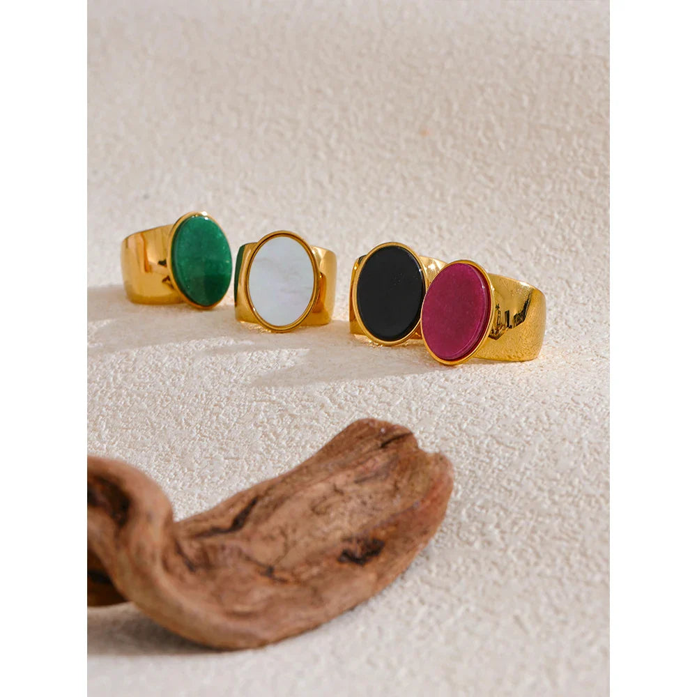 Wide band rings with stones