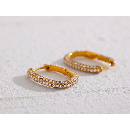 Gold Zircon Oval Hoop Earrings