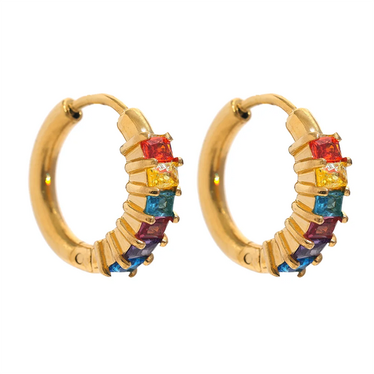 Rainbow Zirconia Hoop Earrings