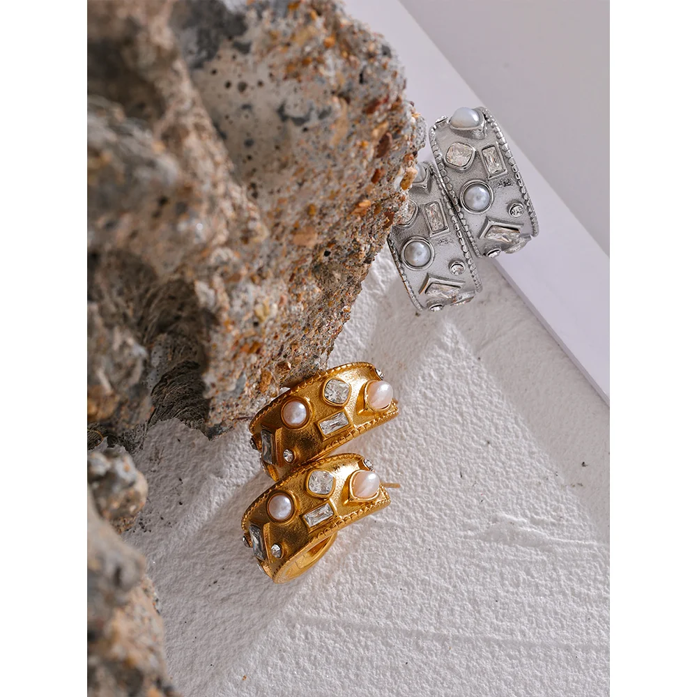 High-Quality Zircon Pearl C-Shaped Earrings