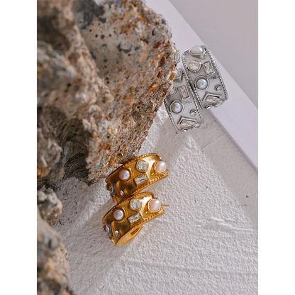 High-Quality Zircon Pearl C-Shaped Earrings