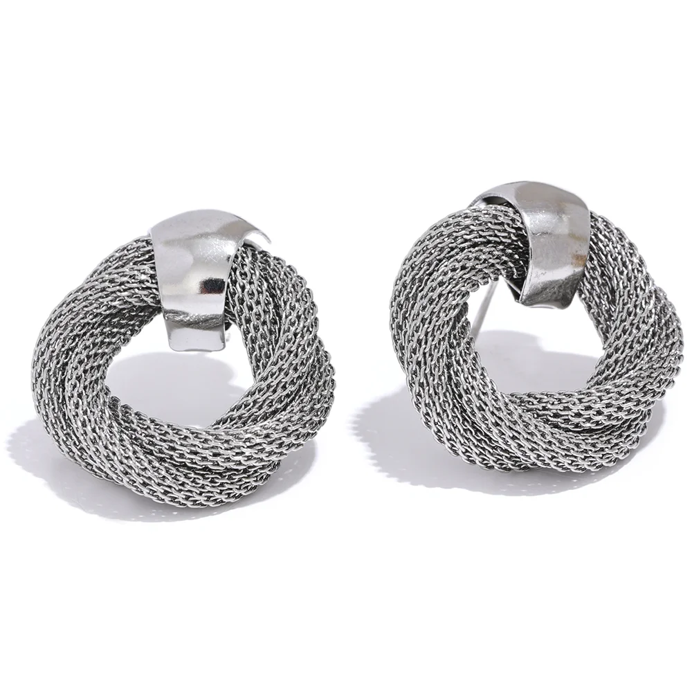 Metal Braided Round Hollow Stud Earrings